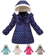 Girls Parka Thick Winter Autumn Warm KIds Children Hooded Blue Pink Grey Coat