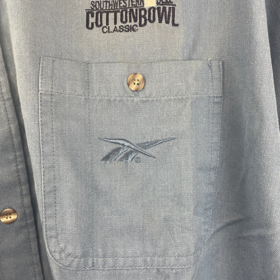 Reebok UCLA Hombres XL Azul Manga Larga Abotonada Western Bell Algodón Bowl 1998 Nuevo de Lote Antiguo Foto 3 de 4
