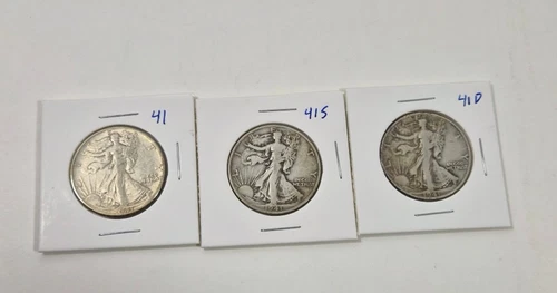 Lot of 3 1941, 1941-S, 1941-D Half Dollar Walking Liberty Silver Coin 0.9 Ag