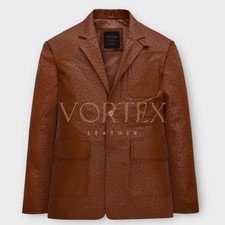 Cappotto uomo pelle stile stampa struzzo marrone vera pelle di agnello morbida