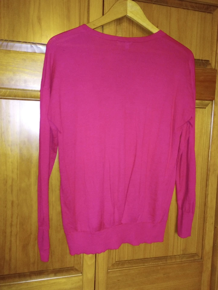 Suéter leve halogênio rosa quente gola V tamanho XL costas plissadas detalhes IRL mesrs - Imagem 2 de 4