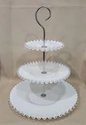 VINTAGE FENTON 3 TIER SILVERCREST MILK GLASS DISPLAY CAKE STAND 15" MINT GORGEOU