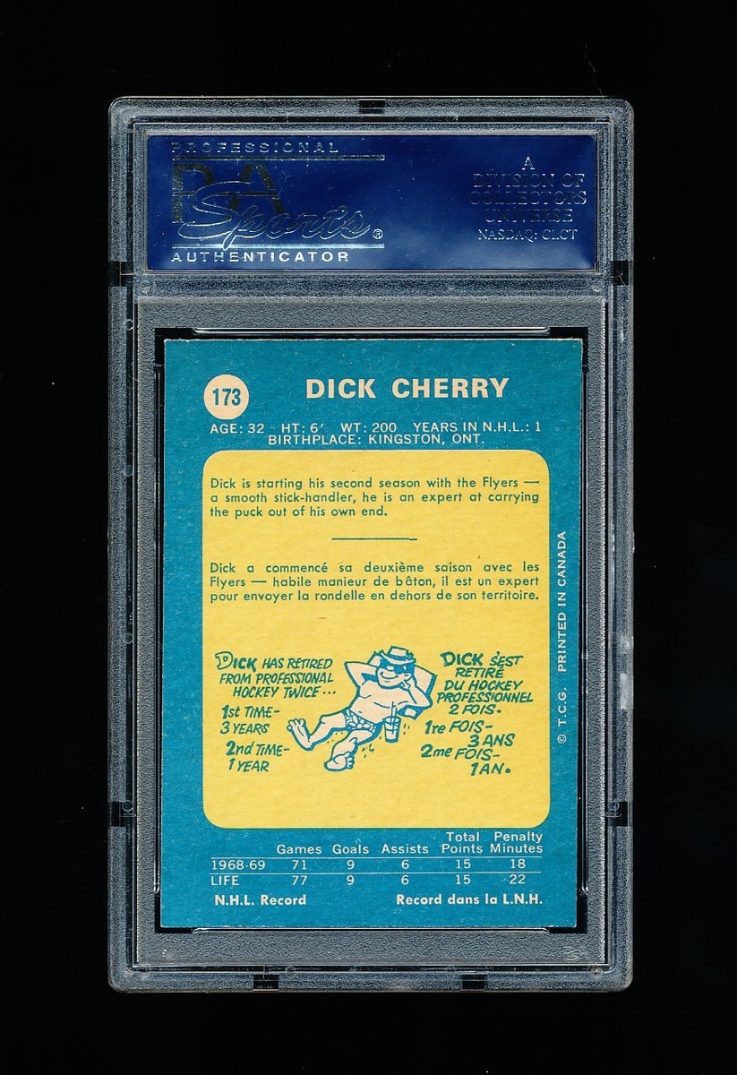 1969 OPC HOCKEY 173 DICK CHERRY ROOKIE CARD PSA 5 EXCELLENT FLYERS