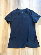 Black Unisex V-Neck Scrub Top Size M Polyester Solid Medical Uniform Shirt