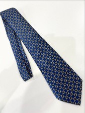 Excellent condition HERMES Tie Navy Yellow All Over 7059 TA