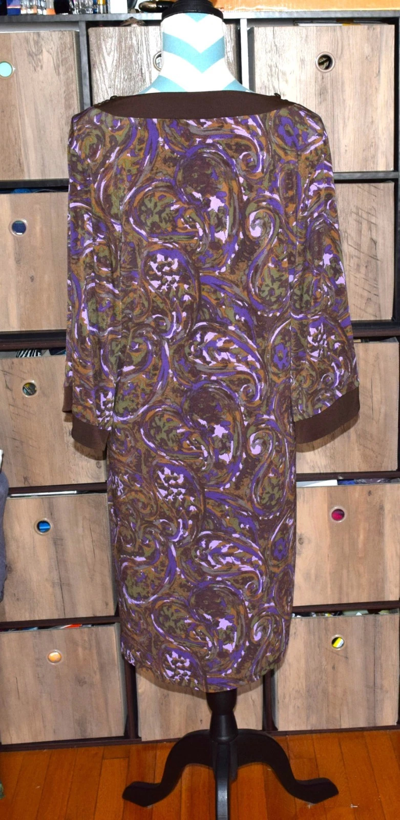 Abito donna Michael Kors tubino grande manica kimono 3 4 borchie scollo a V paisley