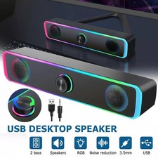 RGB USB Powered Wired Sound Bar Bass Speakers TV Computer For PC Desktop Tablets