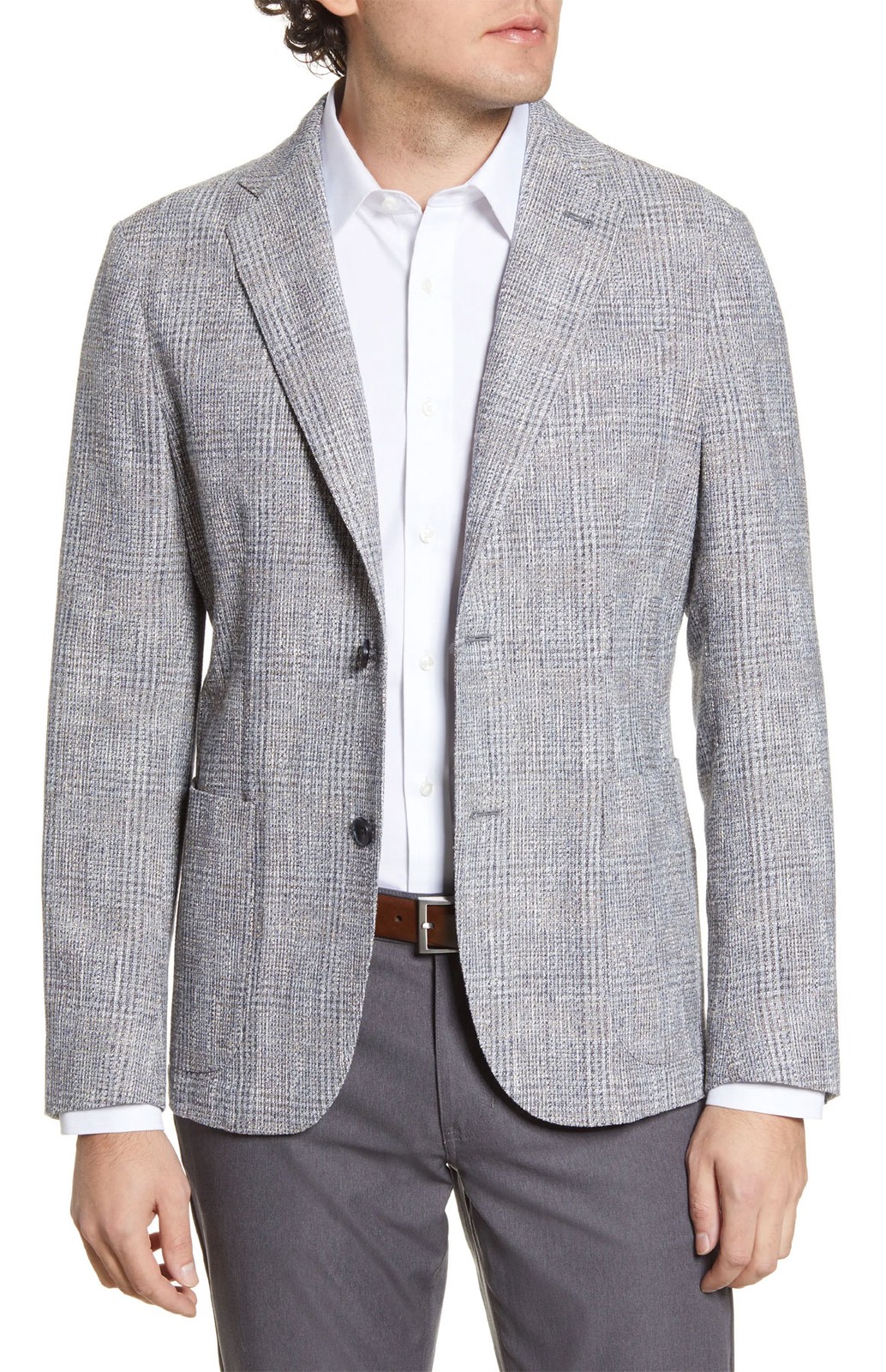 Фирменное мужское спортивное пальто Nordstrom Signature с отделкой в клетку Jasper 42 обычного серогосинего цвета 18890₽