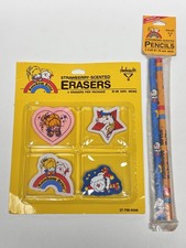 Lote De Colección Lápices y Gomas de Borrar Rainbow Brite ¡NUEVO EN PAQUETE! Sello perfumado de fresa 1983