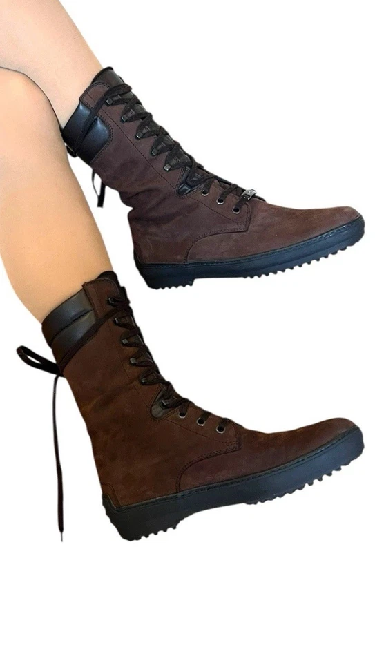 Tod's Botas Militares Marrón Gamuza Con Cordones Media Pantorrilla Mujer Moto Combat 38 8 $580 Foto 2 de 4