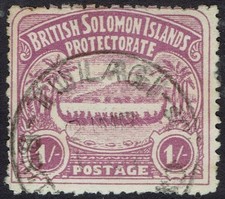 BRITISH SOLOMON ISLANDS 1907 LARGE CANOE 1/- USED