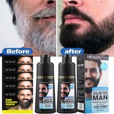 Mokeru Beard Hair Dye Shampoo Natural Darkening Men Mustache Black Color Shampoo