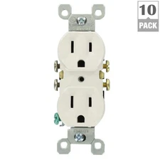 10 Pack Outlet Receptacle 125V 15 Amp Duplex Residential Dual Electrical Wall