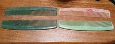 Vtg Vanity Hair Comb Marble Celluloid Plastic 2 Dark Green 1 Light Green 1 Pink