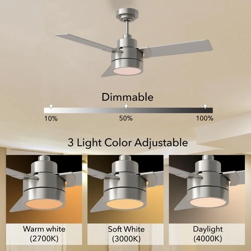 Monte Carlo Jovie 52" 3 Blade Ceiling Fan w/ Light Kit, Brushed Steel - Picture 4 of 7