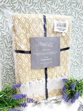 Ochre yellow and off white colour recycled mixed cotton throw NEW
