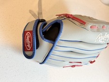 RAWLINGS SAVAGE YOUTH BASEBALL GLOVE  S10GRY REG 10 INCH  BLUE  GRAY LEATHER