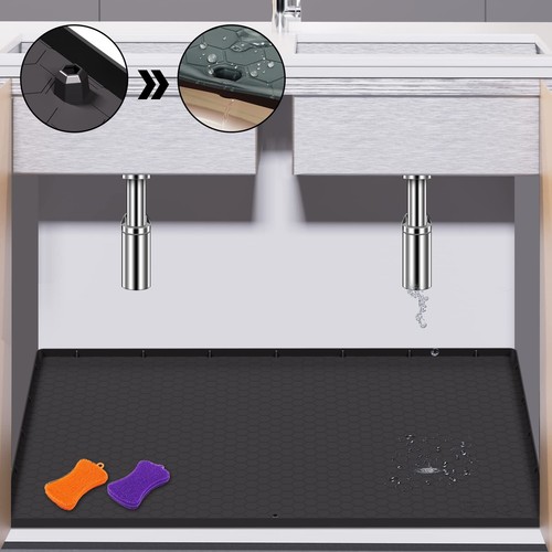 Sink Mat 34x 22 Silicone Under Sink Liner Cabinet Mat Protector Drips Leaks Spil