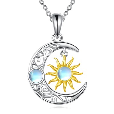 Sun And Moon Necklace 925 Sterling Silver Crescent Pendant Necklace ...