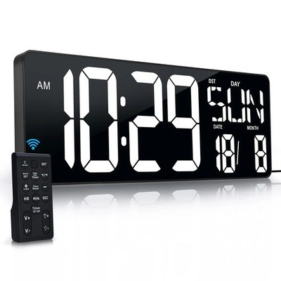 Digitale Wanduhr 17,2' Display mit Fernbedienung Timer & Wecker, Tag/Datum/Te