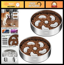 Slow Feeder Dog Bowl 2 Cups for Medium Breeds, Stainless Steel, Non-Slip Base, 2