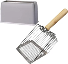 Cat Litter Scoop, Premium Kitty Shovel with Hook and Hole, Metal Sifter Scooper
