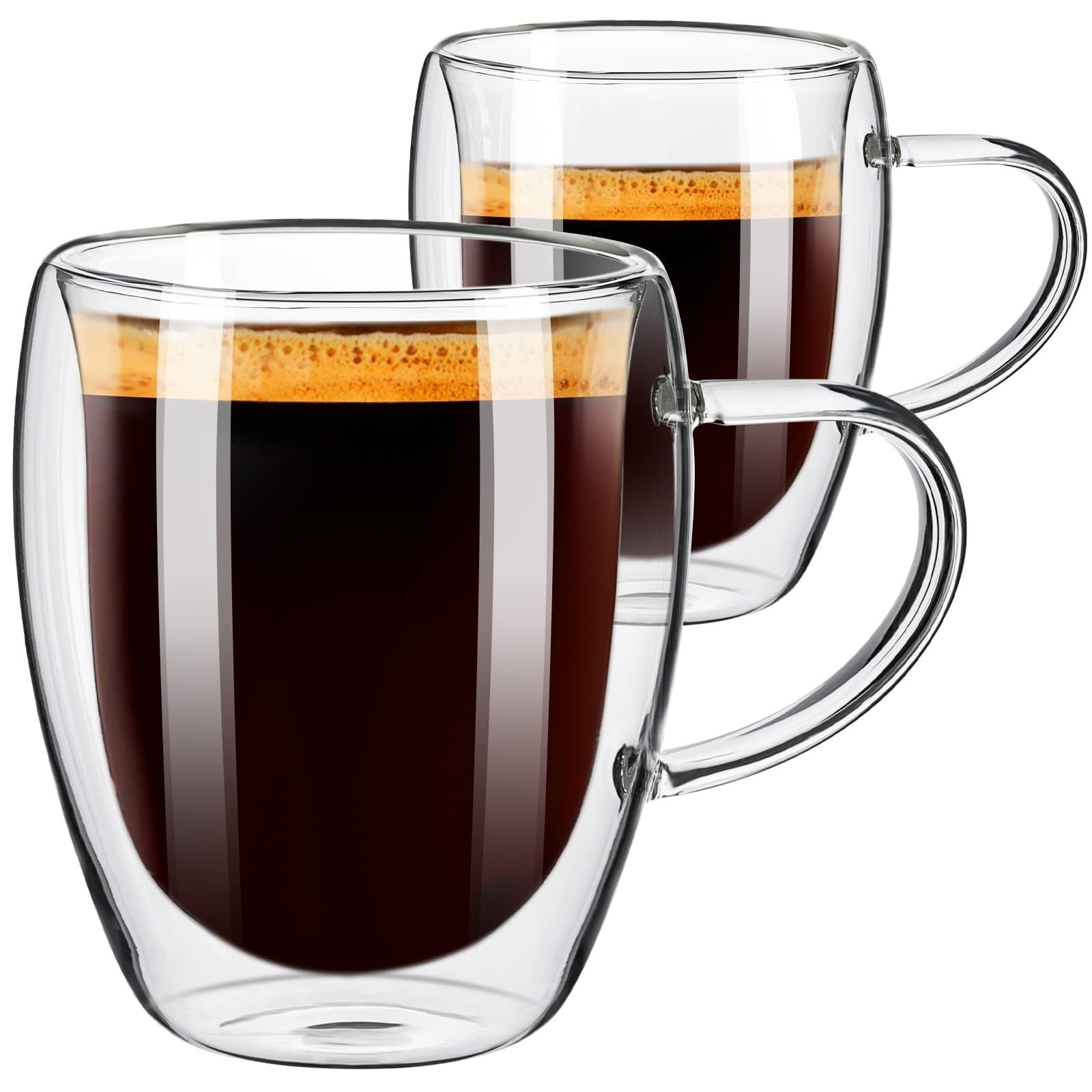 12oz Double Wall Insulated Borosilicate Glass Coffee Mugs Set of 2
