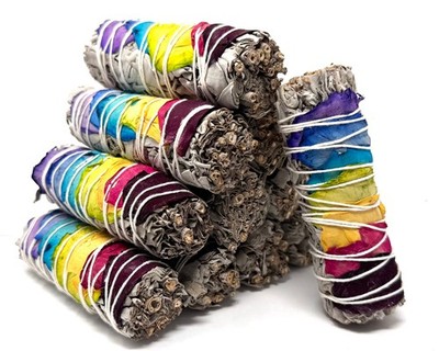 White Sage & 7 Chakra Rose Petals Smudge Sticks (Cleansing & Negativity Removal)