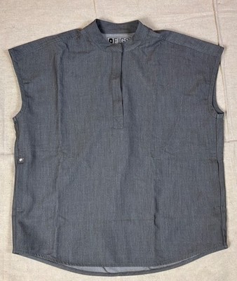 Wear Figs Rafaela Oversized Sleeveless Scrub Top XXS Light Gray Mandarin Pockets