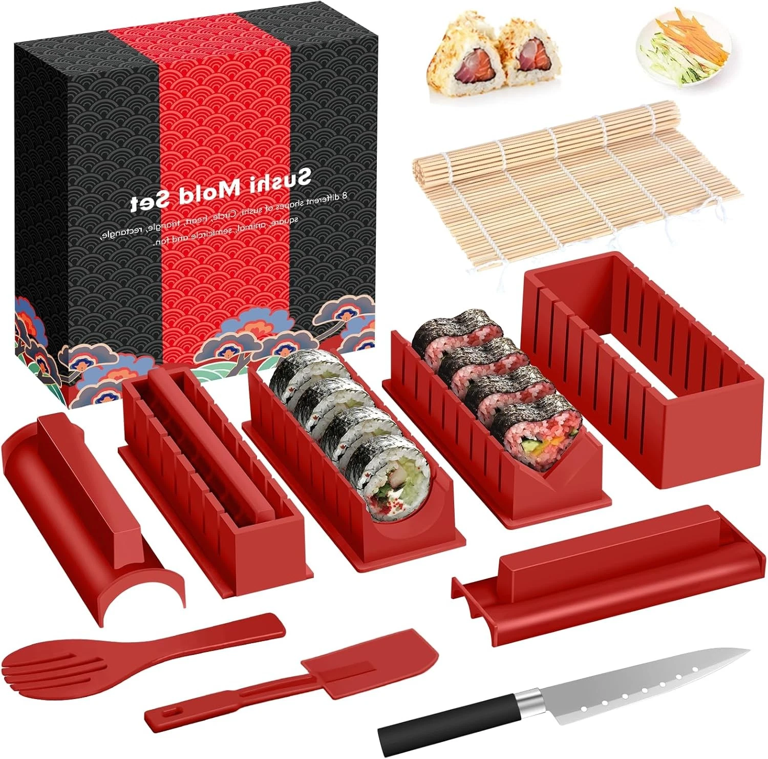 HI NINGER Deluxe Sushi Making Kit 12PCS Home Sushi Mold Press Set Rolling Mat
Opens in a new window