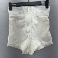 Vintage 70s High Waisted Pantie Girdle Brief Ivory Front Lace Panel Zippered