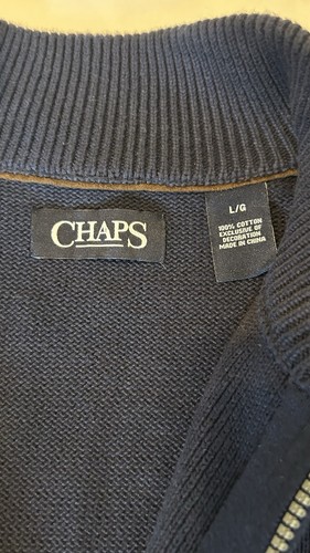 Chaps Blue Full Zip Sweater Vest Shoulder Patches Men's Large Pockets - Picture 5 of 10