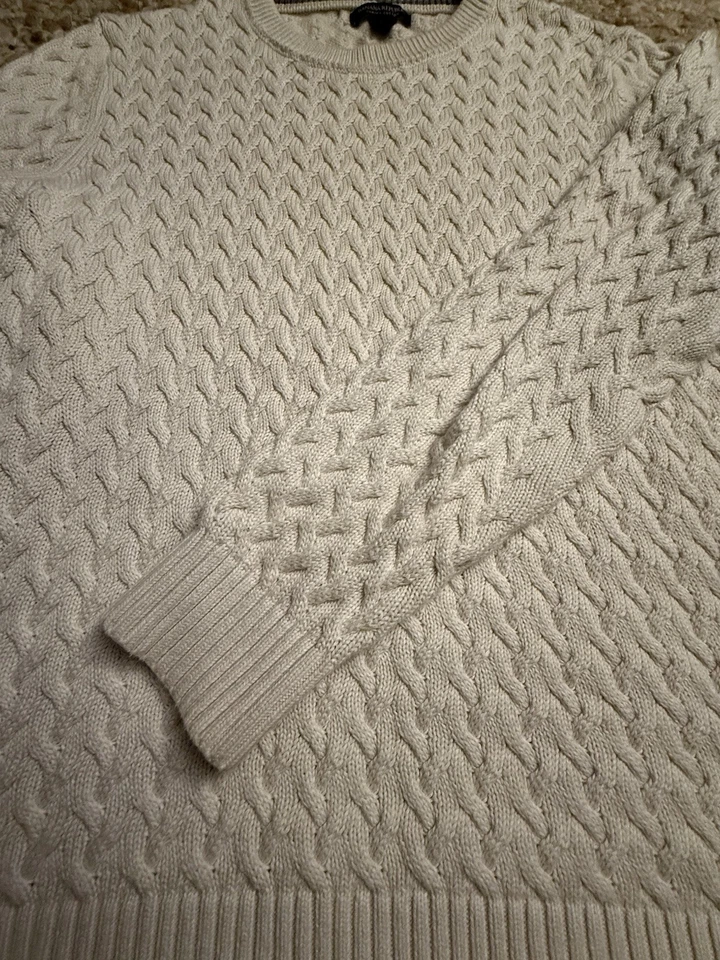 Suéter Banana Republic 100% Algodón Supima Cable Nit Blanco Talla Hombre’s Grande Foto 4 de 4