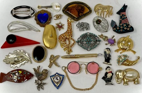 Lot Vtg & Modern BROOCH Pins Costume Jewelry Parts AS IS Craft Art Repurpose AC