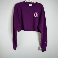 Champion Reverse Weave Cropped Sweatshirt-Purple-Spellout on Back-Med-NWT