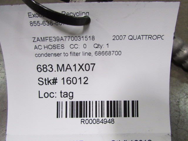 Maserati Quattroporte, AC Condenser to Filter Line, Used, P/N 68668700