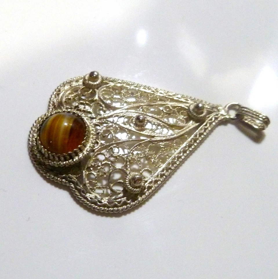 Ciondolo in argento massiccio 835 fatto a mano con bellissima pietra di agata... - Immagine 3 di 3