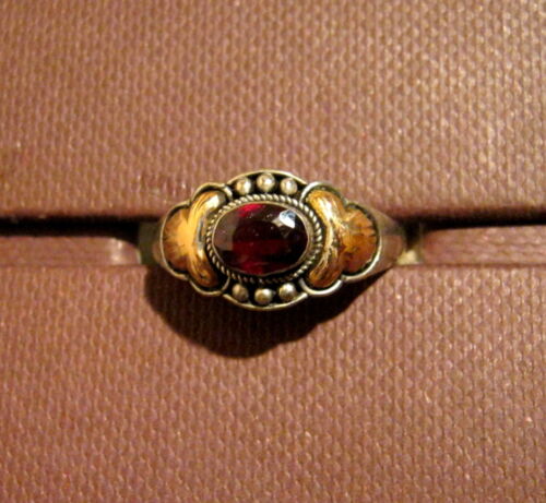 Ring, 925 silver with partial 18 kt. Gold pad, gemstone: garnet or amethyst - Picture 1 of 2