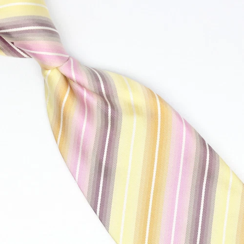 Gladson Mens Silk Necktie Multi-Color Stripe Yellow Gold Pink Purple Weave Tie