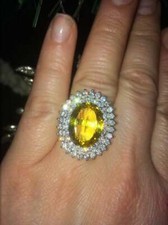 9.40 CT Oval Cut Yellow Citrine White Round CZ Women's Wedding 935 Silver Ring
