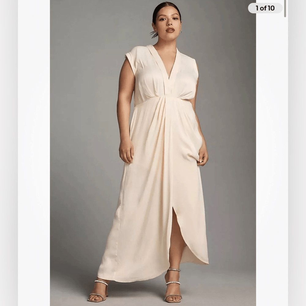 Anthropologie Sleeveless V-Neck Twist-Front Satin Dress Size 8.H | eBay