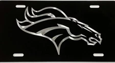 3D Engraved Denver Broncos Car Tag Diamond Etch Black Aluminum License Plate