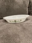 Glasbake J2352 Serving Dish Divided Oval Jennette Green Daisy Baking Vintage