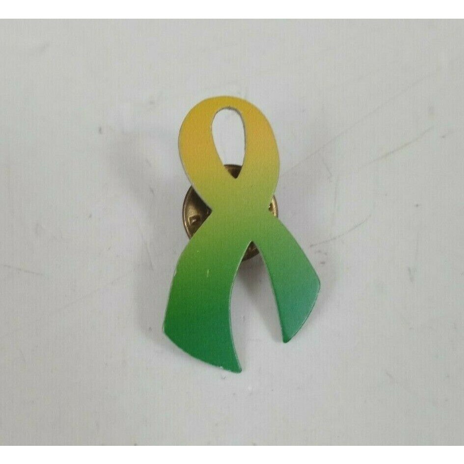 Green Ribbon Lapel Pin - Pewter, Gold Finish, 1" X 5/8", Awareness Pin - View #7