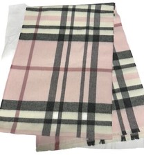 V Fraas Cashmink Soft Plaid Winter Scarf Pink Gray Black White Fringe Germany