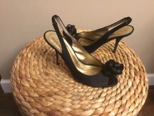 Women  s Kate Spade Black Satin Slingback Sandals Heels With Bows 7 B CON39 