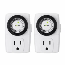 BN-LINK Indoor 24-Hour Mechanical Outlet Timer Daily use, 2 Pack, 2 or 3 Prong