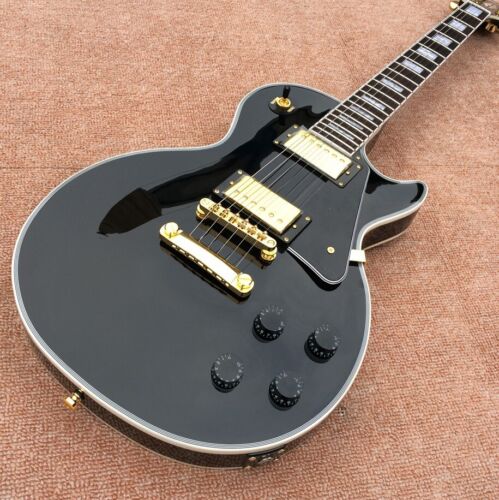 Stock Rosewood Fingerboard 6 Strings Black Custom Electric Guitar Gold Accessori