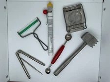 Vintage Kitchen Utensil Gadget Lot- Egg Slicer Meat Tenderizer Melon Baller