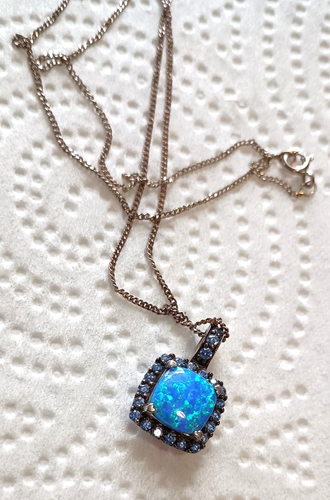 Blue Fire Opal Ocean Blue Topaz Gems 925 Sterling Silver Plated Necklace Pendant - Picture 3 of 16